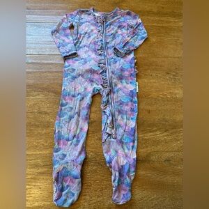 Ruffled Front Mermaid-Scale Footed One-Piece - Purple Multicolor